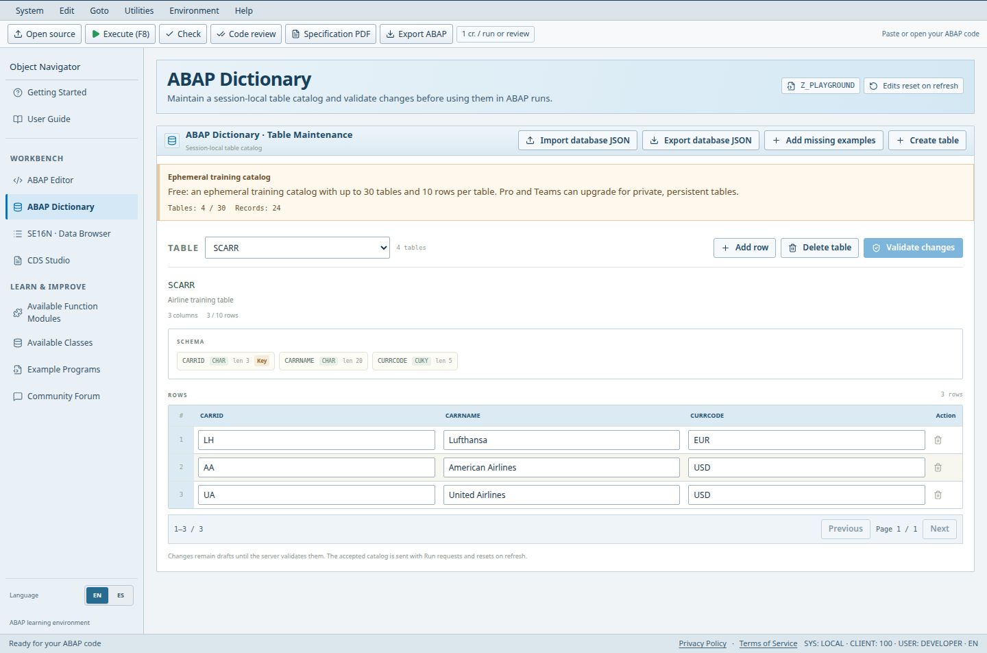 Inspect a table structure and its records