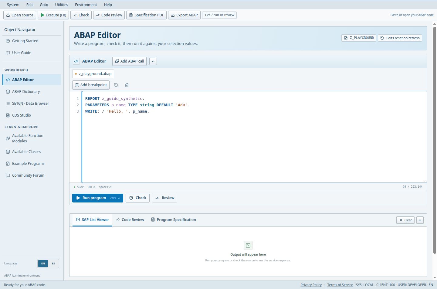 Find your way around the ABAP Editor